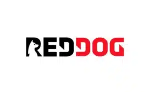 The logo for “Red Dog” casino features a stylized design with the text “RED” in black and “DOG” in red, with a simplistic dog silhouette integrated into the letter “R”.