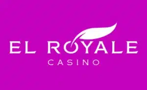 Logo for El Royale Casino featuring a white stylized leaf over the text “El Royale Casino” set against a vibrant pink background.