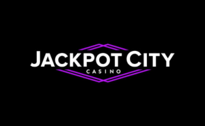 Logo of Jackpot City Casino, displaying the brand name in white text with purple accents on a black background.