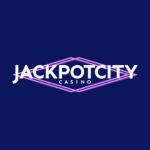 JackpotCity Casino logo in blue and purple colors, representing the brand.