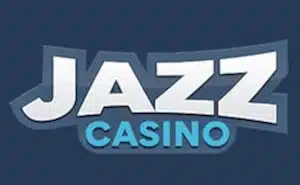 A logo for Jazz Casino, featuring the word “JAZZ” in bold, white letters with a slight 3D effect and a gradient from dark blue to light blue. Below “JAZZ,” the word “CASINO” is written in a smaller, light blue font. The entire logo is set against a dark blue background.