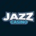 Jazz Casino logo with bold white text outlined in blue and a smaller ‘CASINO’ text in light blue beneath, set against a dark background.