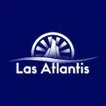 A logo for Las Atlantis Casino featuring a stylized design with a central icon resembling a building or tower, illuminated by pink and purple rays, set above a wave-like blue line, accompanied by the text “Las Atlantis” below it.