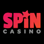 Spin Casino logo, small version with the text ‘Spin Casino’ in red and grey on a black background.