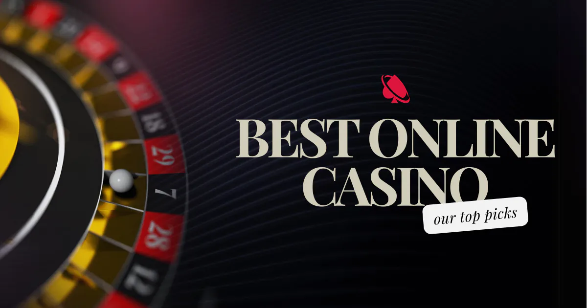 Best Online Casino Ranked banner with a roulette wheel background, text ‘our top picks,’ and Mall of Casino logo that is a red spade logo with a circular swoosh.