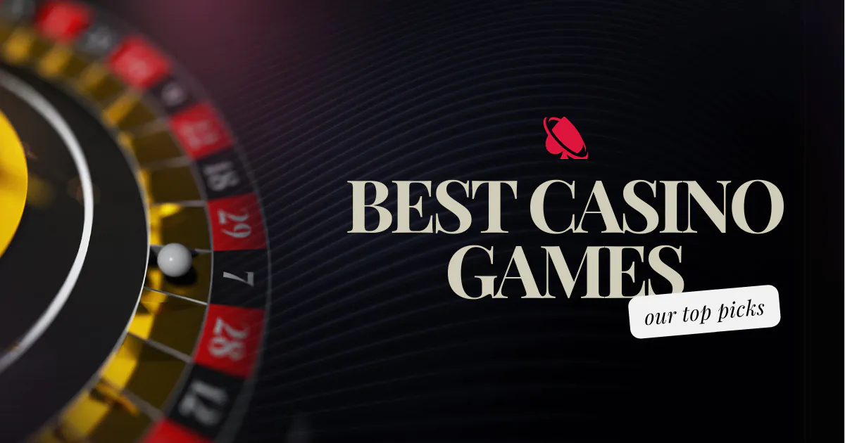 Best Online Casino Games for Real Money banner with a roulette wheel background, text ‘our top picks,’ and Mall of Casino logo that is a red spade logo with a circular swoosh.