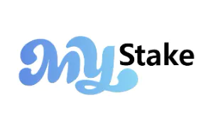 Mystake Casino logo with a stylized ‘My’ in gradient blue script and ‘Stake’ in black text on a white background.